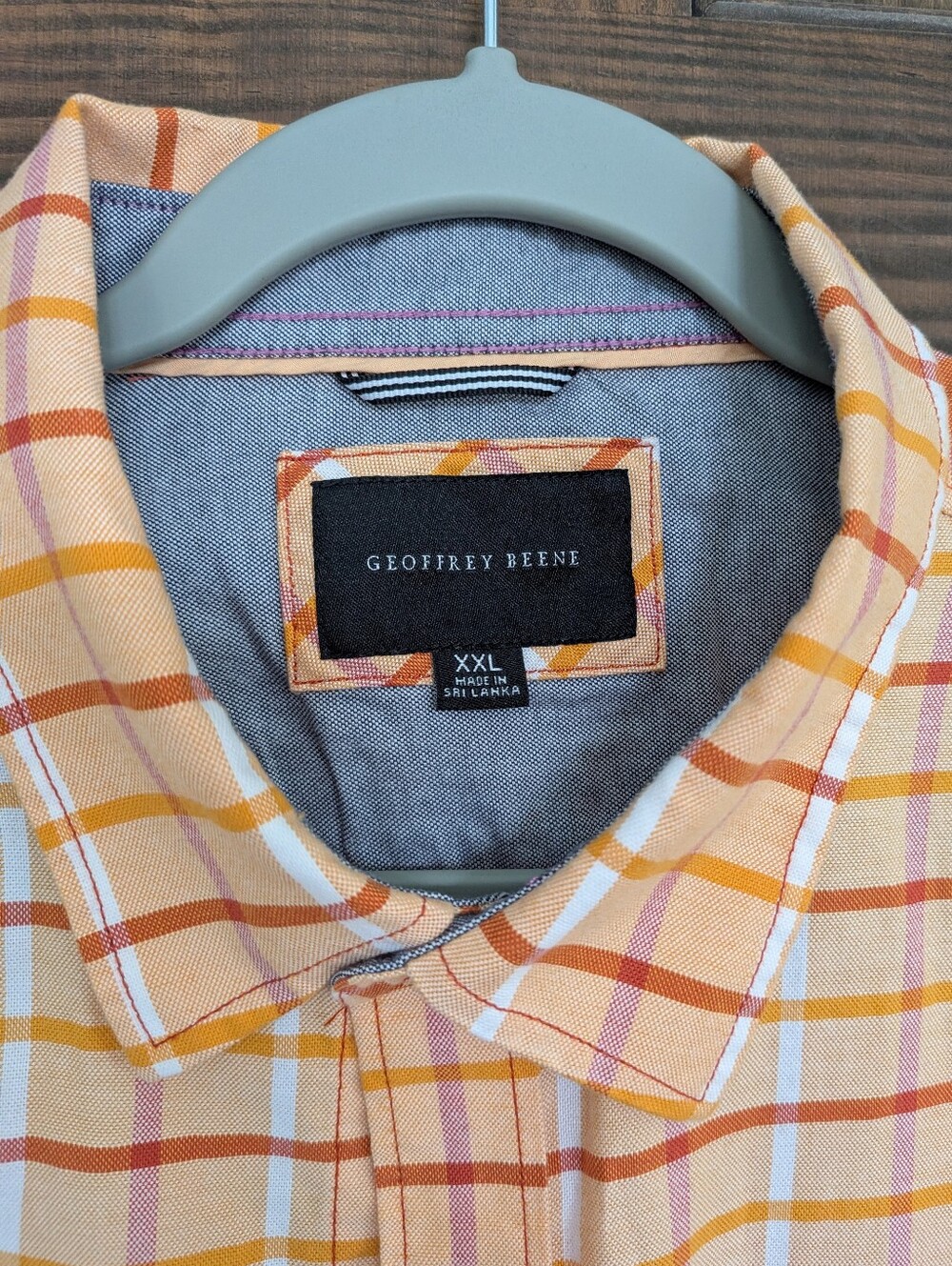 Geoffrey Beene Men's Plaid Button Down Shirt Orange & White XXL